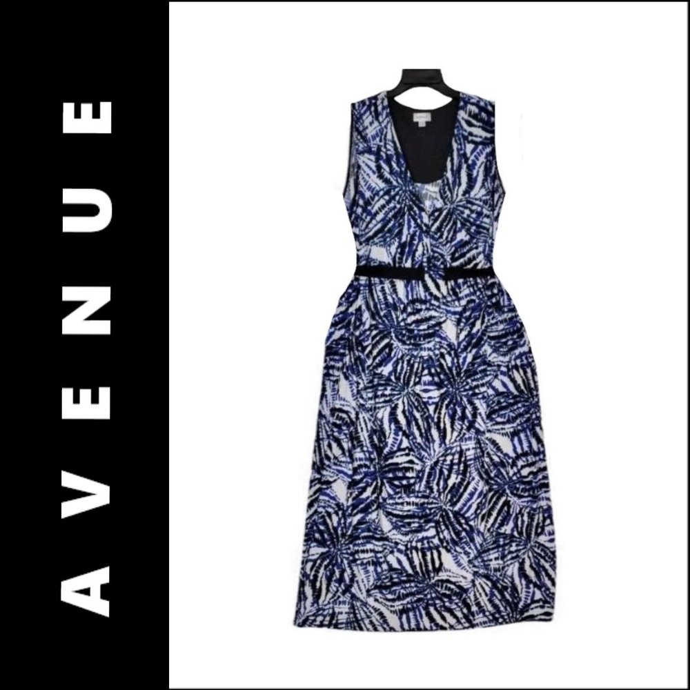 Avenue Multicolored Dress Size 22 / 24 Women  Sleeveless Sheath Midi Dress Belt